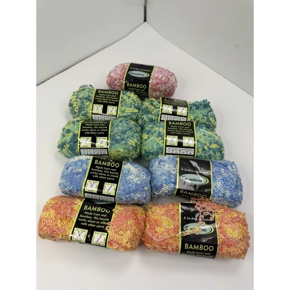 Lot of 9 Sensations BAMBOO Bouclé Yarn - Coral/Yellow Joanns Blue Green Pink